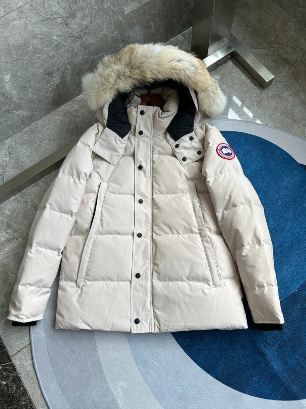 Canada Goose Cream Fur Hood Down Puffer Jacket Winter Parka